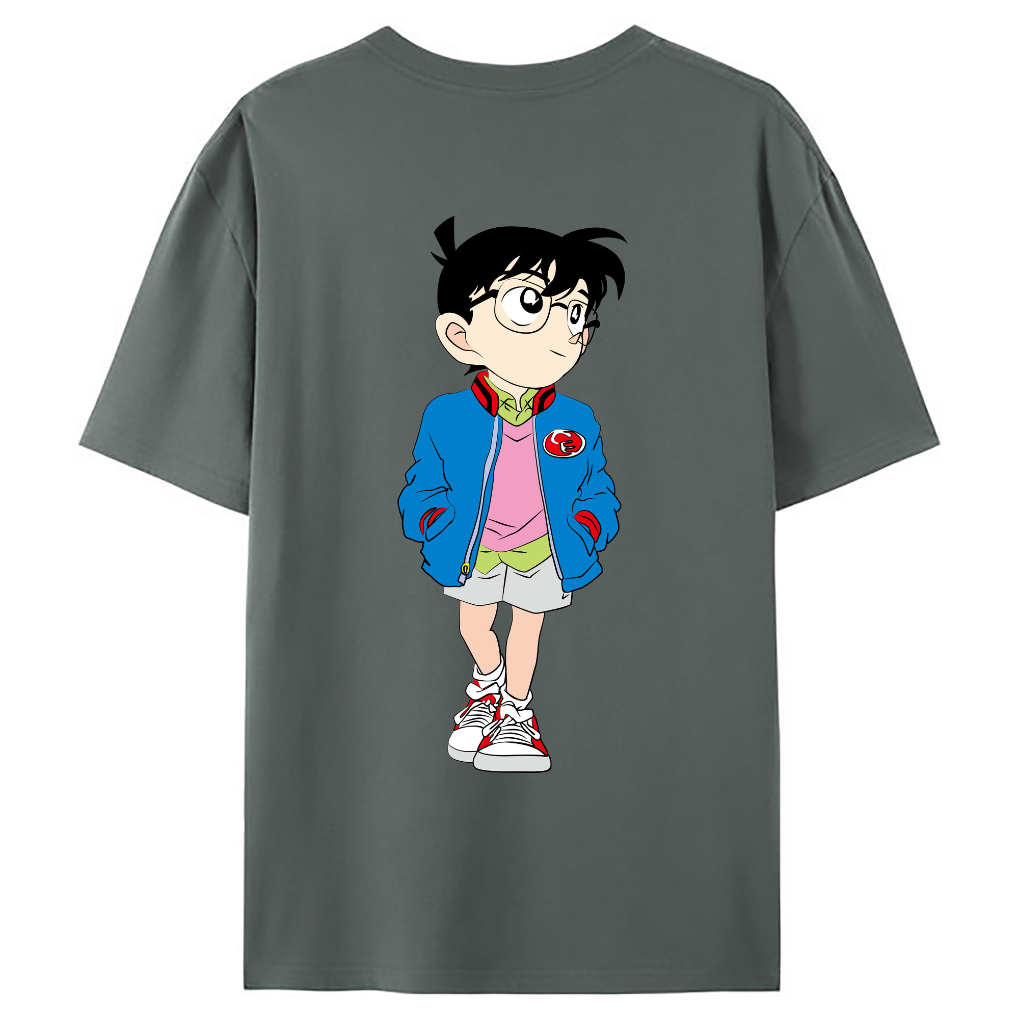 （画像用） 名探偵コナン 江戸川 コナン Detective Conan Conan Edogawa 綿100％ メンズ半袖Tシャツ（バックプリント） 通気性